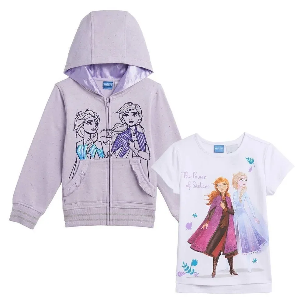 NEW! NWT DISNEY FROZEN Kids Hoodie and Tee 2 Piece Set, Purple - Picture 4 of 12